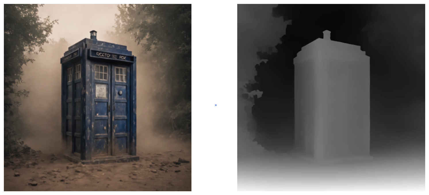 Comparison of the original image and the image processed with Depth