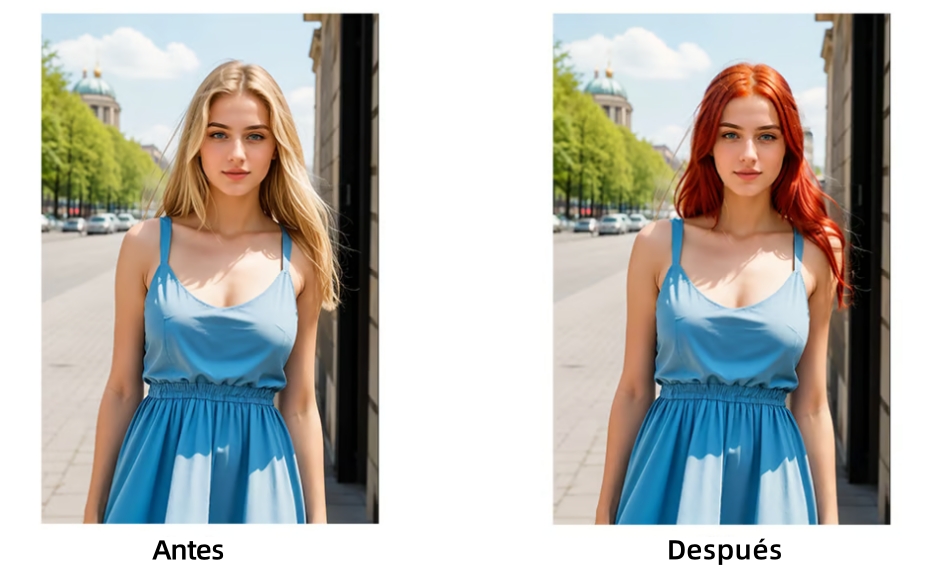 ComfyUI Redraw - Cambiar el color del pelo - Antes y después