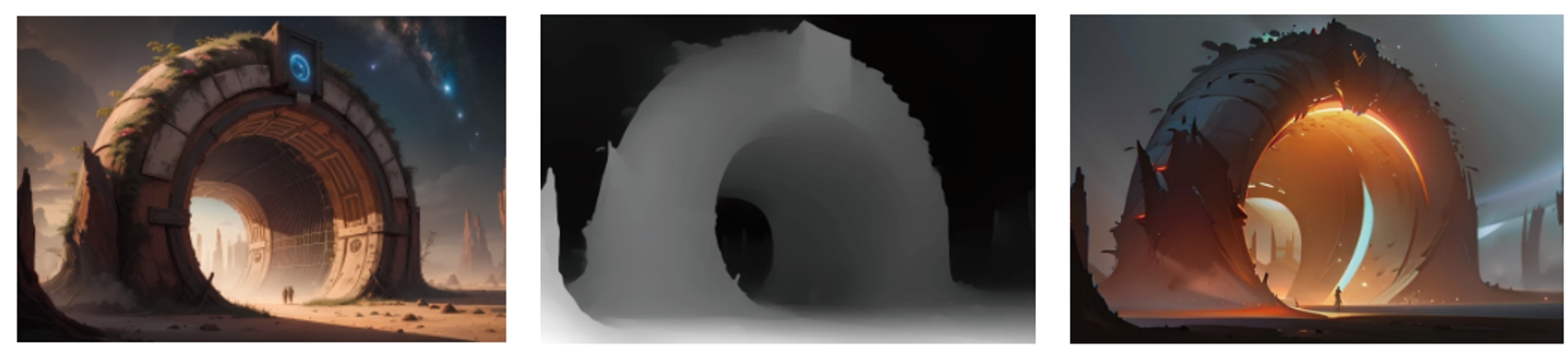 Comparison of the original image, depth image and result image
