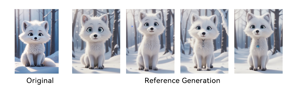 Different reference images generated based on the cartoon fox image