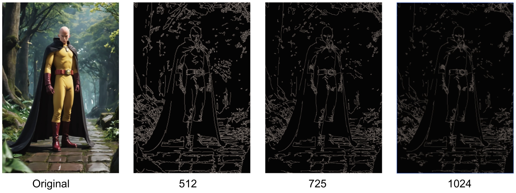 Examples of images processed by the Canny model with different resolution