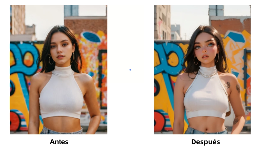 Comparación del antes y el después de convertir una imagen en estilo anime