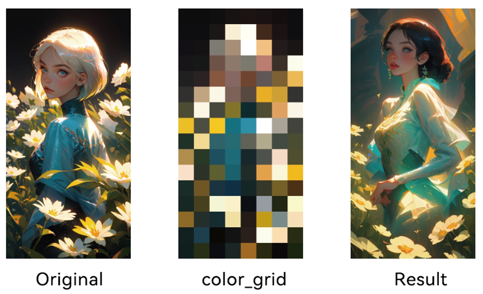 Comparison of original vs color_grid vs result