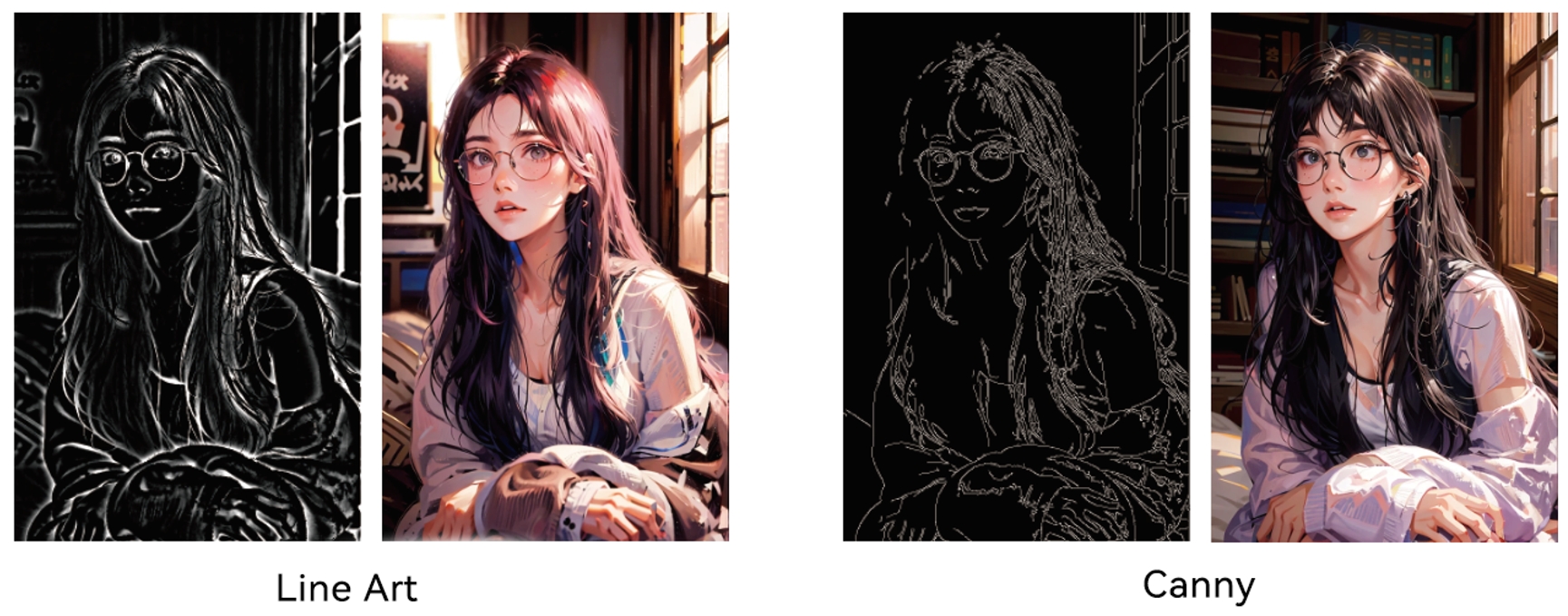 Comparison of images processed by Line Art and Canny