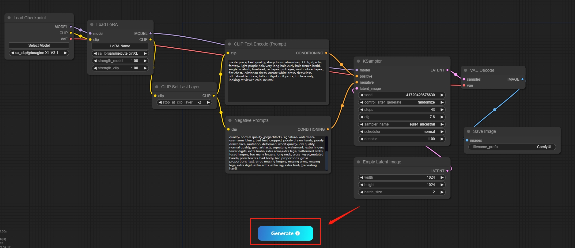 Text to image workflow - click the Generate button