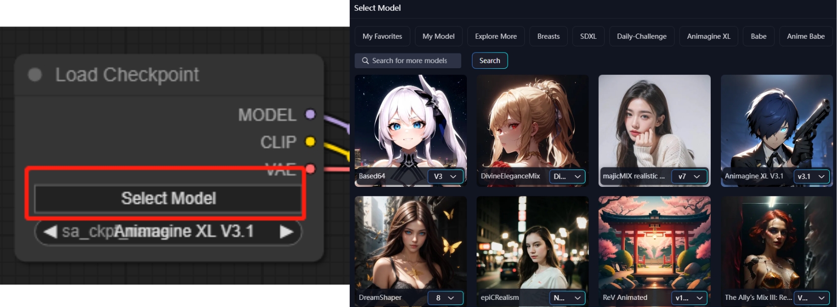 Text to image workflow - select a model