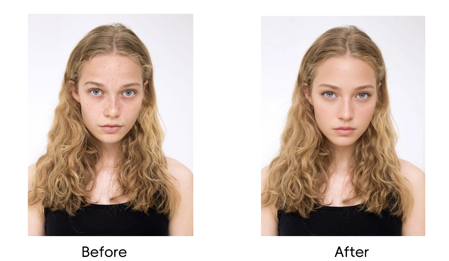 Before and after comparison of using AI Makeup feature