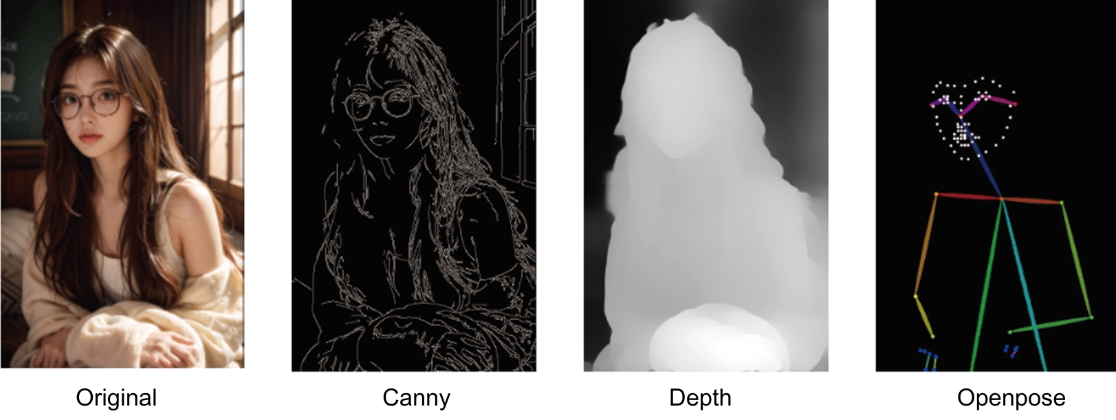 Four examples of AI images processed by different models