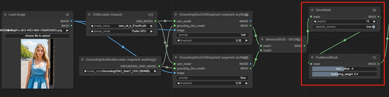 ComfyUI Redraw - Segment Anything - GrowMask and Feathered Mask